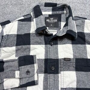 Hollister Flannel Shirt Mens Medium Black White Buffalo Plaid Excellent Long Slv